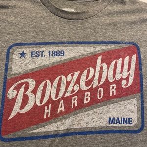 Graphic Gray T-Shirt “Booze Bay Harbor Maine” With Attached Bottle Opener